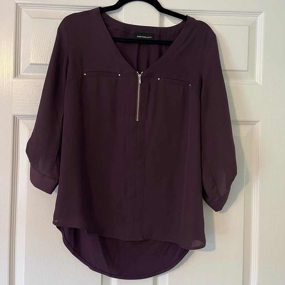 Chic Purple Blouse with Zipper
